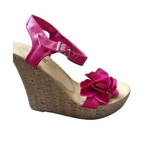 DB Fashion Fushsia cork wedge sandals open toe flower summer platform SZ 10